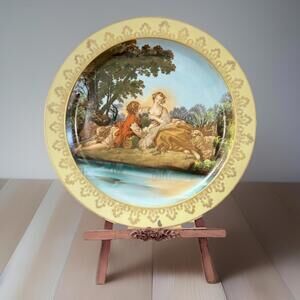 Vintage Plate French F. Boucher Courting Scene Porcelain Gold Gild Trim Japan